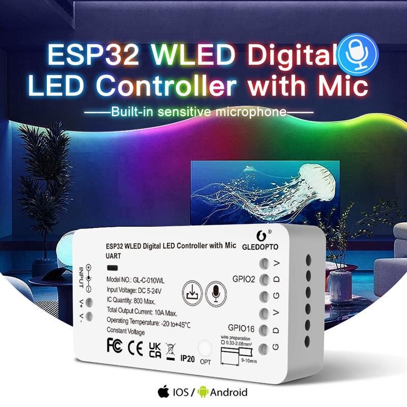 Gledopto ESP32 WLED Digital LED Controller mit Mikrofon, 33,42