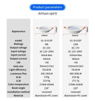 Gledopto ZigBee Pro Ultra-flaches RGB+CCT LED Downlight 12W CRI>90 Weiß - GL-D-015P
