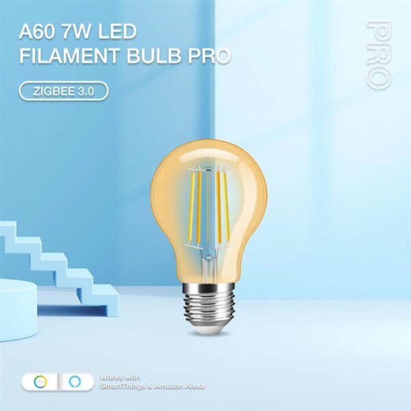 Gledopto A60 E27 Leuchtmittel ZigBee3.0 Pro Serie CCT Farbtemperatur Flimament Bulb 7W ( Amber Braunglas )