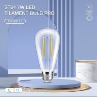 Gledopto ST64 E27 Leuchtmittel ZigBee3.0 Pro Serie CCT Farbtemperatur Flimament Bulb 7W ( Klarglas )